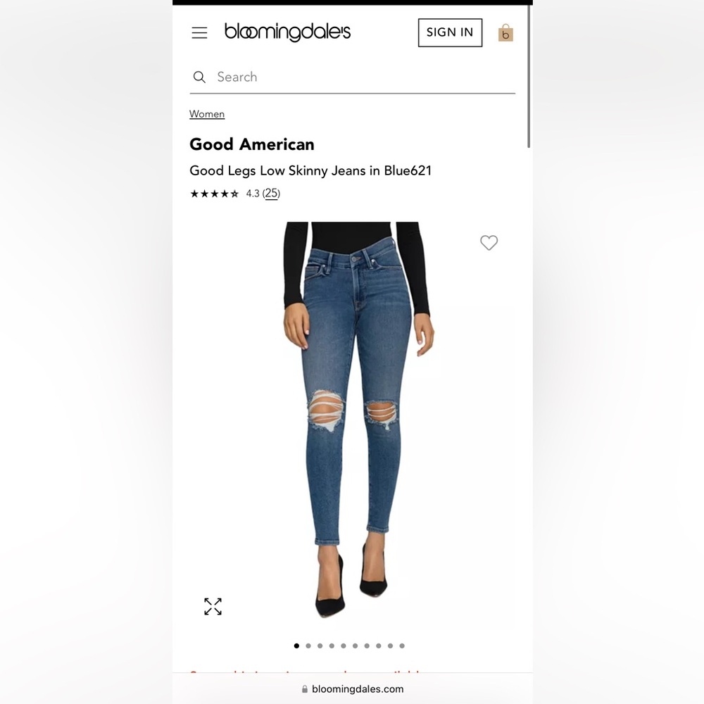 Good American
Good Legs low skinny jeans in blue 621
Worn once
